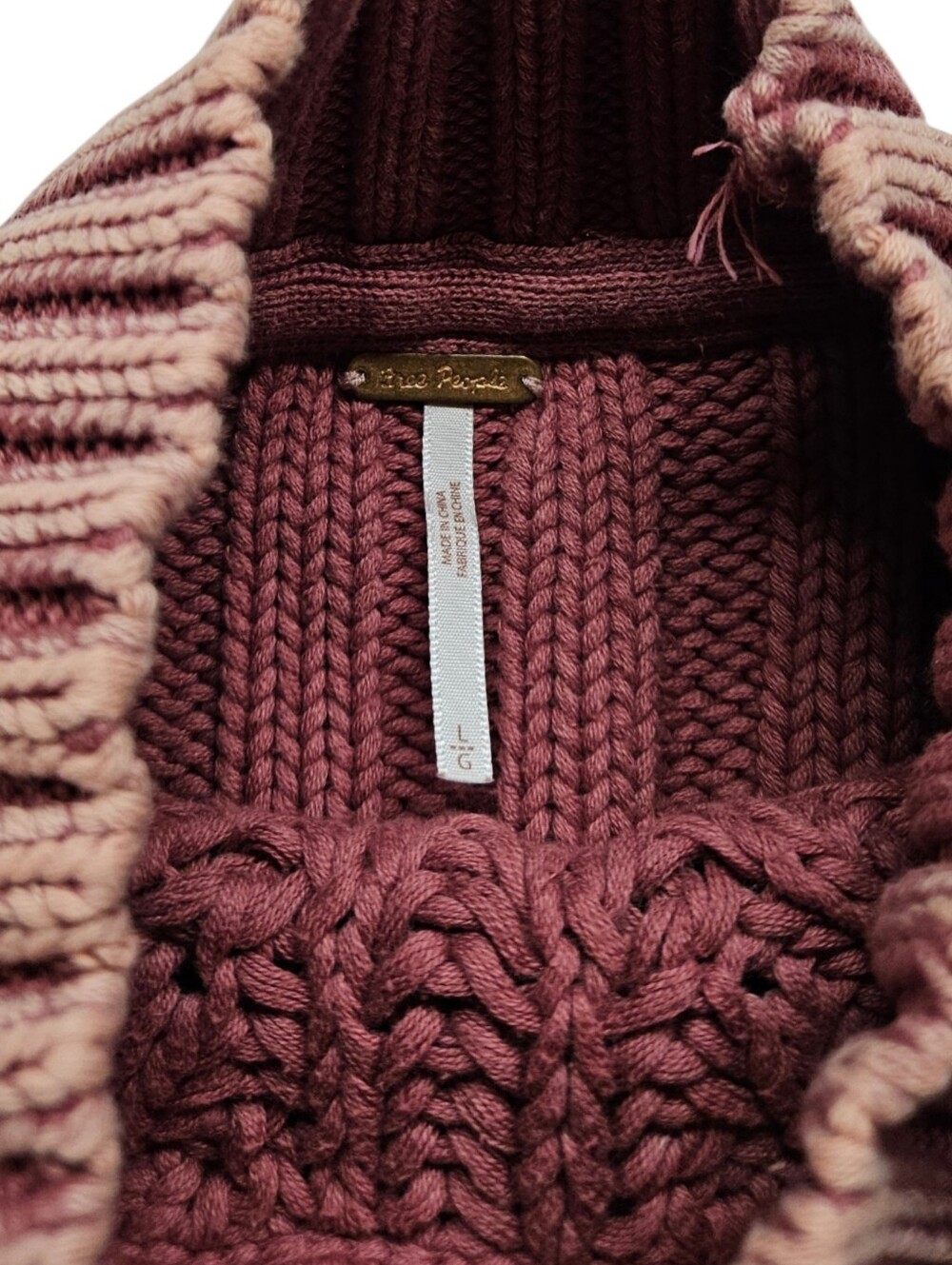 Free People Sweetheart Cable Knit Turtleneck Sweater In Rouge Combo Size Large - Picture 7 of 10